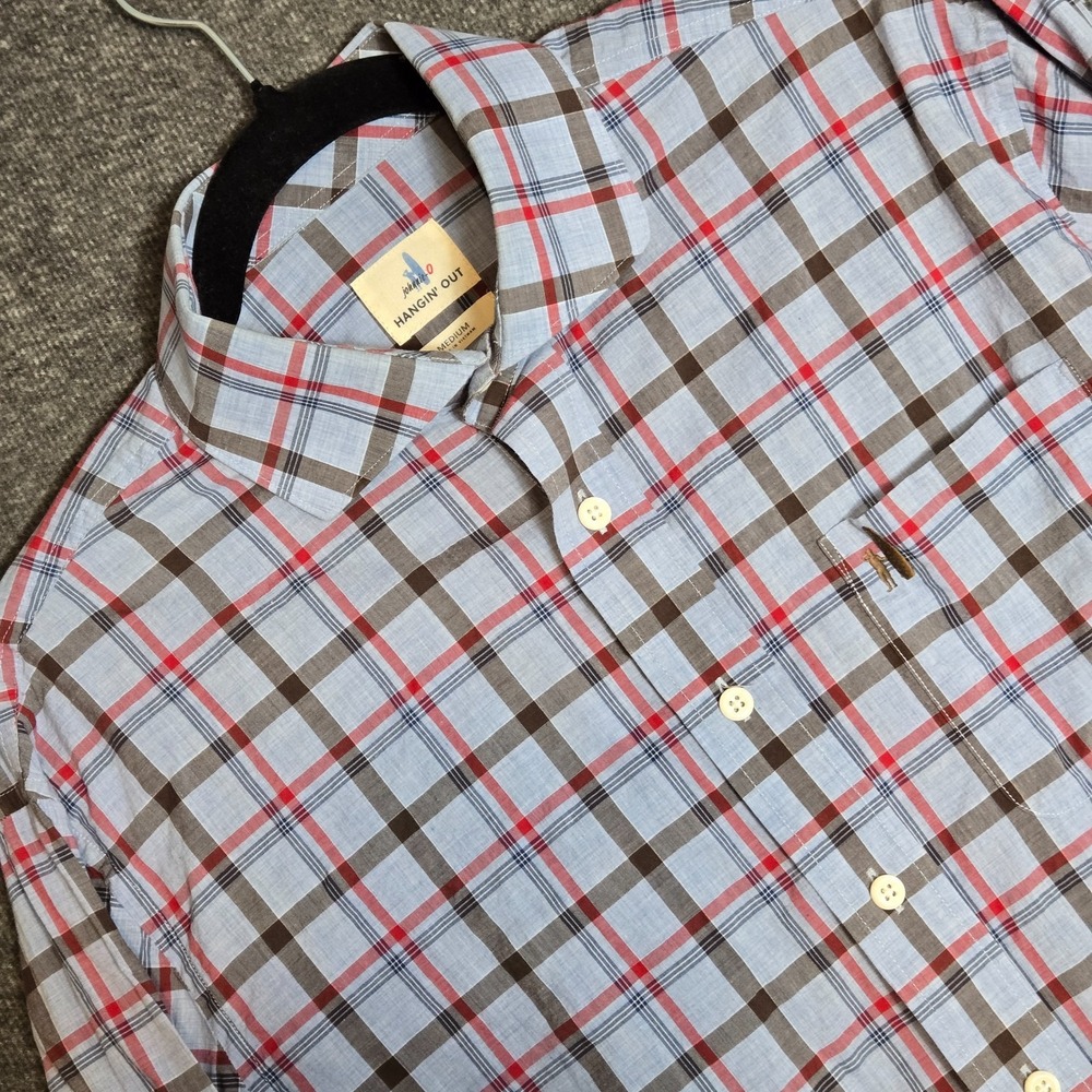 Johnnie O Hangin' Out Button‎ Front Long Sleeve Shirt Men Medium Blue Plaid